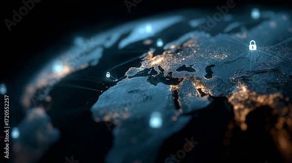 Fototapeta Global Network Security: Abstract representation of a secure digital world, where interconnectedness and the safeguarding of data are paramount, highlighting the importance of protection.