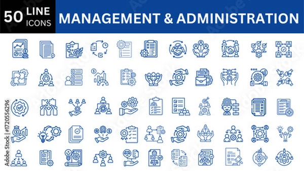 Fototapeta Management And Administration editable line icons collection. Vector set.