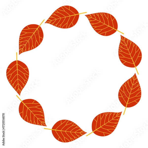 Fototapeta Autumn leaves circle frame. Round border made of fall leaves. The leaves are arranged in a circle. Vector flat isolated on white background.