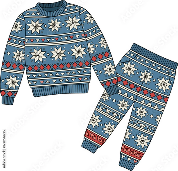 Fototapeta Christmas Sweater Set with Nordic Snowflake Ornaments.