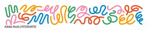 Fototapeta Abstract Color Line Shapes. Squiggle Vector Graphic Design. Wavy Fun Kid Pattern Isolated on a Background. Organic Doodle Ribbon Elements.