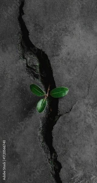 Fototapeta Small sprout emerging from a crack in the pavement.