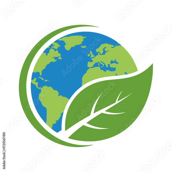 Fototapeta Earth globe with green leaf concept for ecology and environment friendly vector illustration