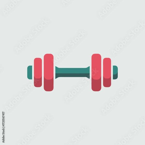 Fototapeta Simple flat style dumbbell with red weights and green bar fitness object vector illustration