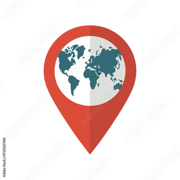 Fototapeta Red map pointer with world map inside global location pin icon vector illustration