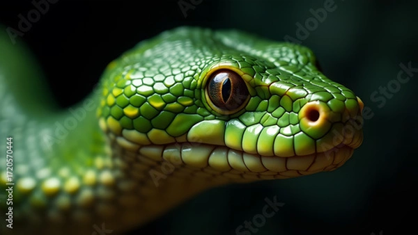 Fototapeta Detailed Macro Shot of a Green Viper Snake