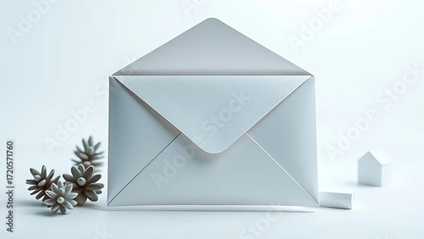 Fototapeta Stylized mail delivery concept featuring a single prominent envelope on clean background.
