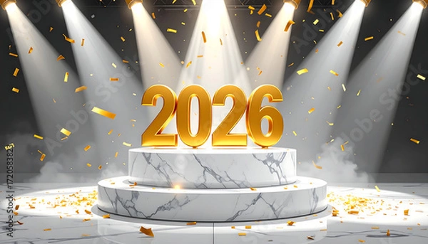 Fototapeta Golden 2026 on Marble Podium.