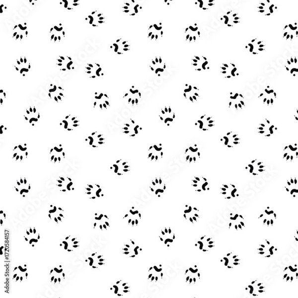 Fototapeta Seamless pattern with polecat pawprint in black color with transparent square background