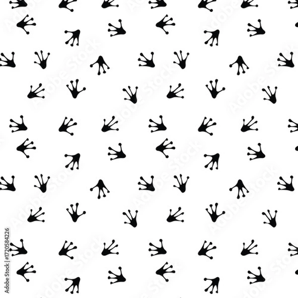 Fototapeta Seamless pattern with frog footprint in black color with transparent square background