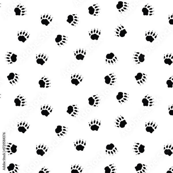 Fototapeta Seamless pattern with badger pawprint in black color with transparent square background