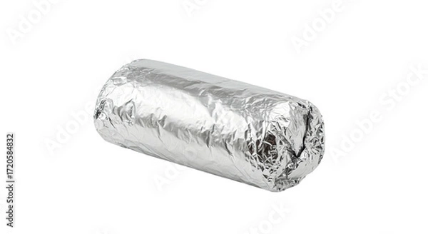 Fototapeta Rolled up burrito wrapped in foil ready to eat food preparation take out quick meal.
