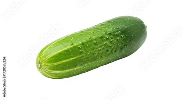 Fototapeta Single green cucumber isolated on white background.