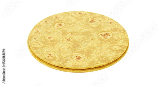 Fototapeta Single Round Tortilla Flatbread on White Background.