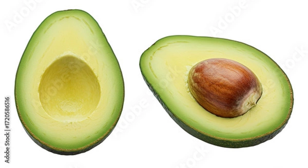 Fototapeta Two halves of a fresh ripe avocado sliced open.