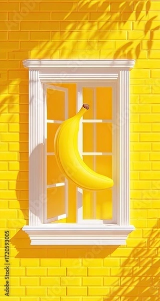 Fototapeta A banana in a yellow window.
