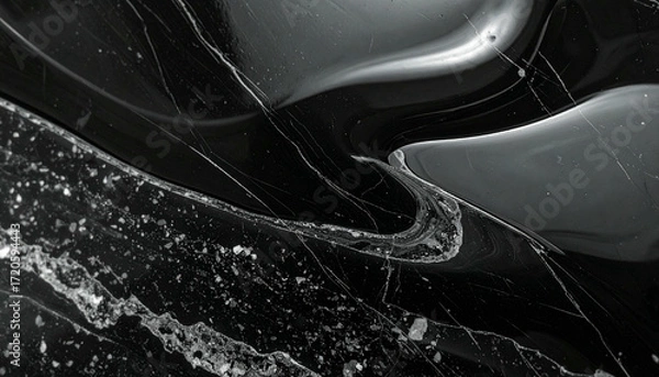 Fototapeta Abstract Black and White Marble Surface with Veins and Swirls.