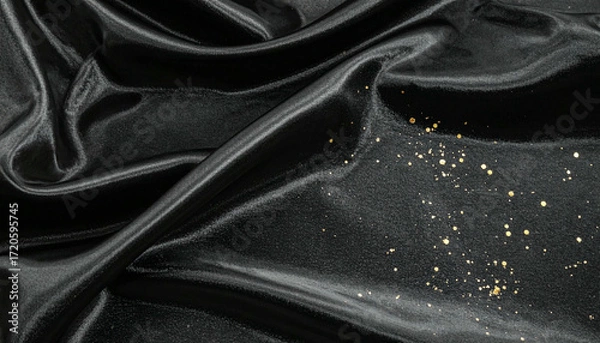 Fototapeta Elegant black satin fabric with shimmering highlights and subtle folds.