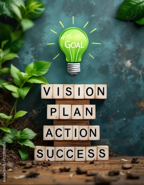 Fototapeta Vision Plan Action Success Concept with Target Light Bulb