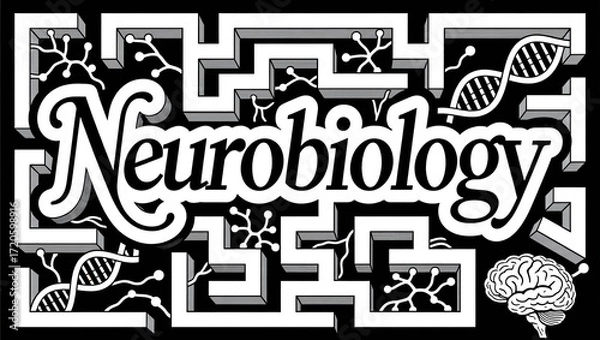Fototapeta Neurobiology stylized, lettering, geometric design.