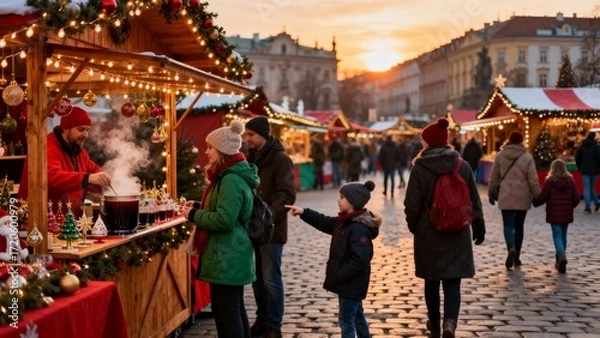 Fototapeta 유럽풍크리스마스마켓의따뜻한저녁풍경