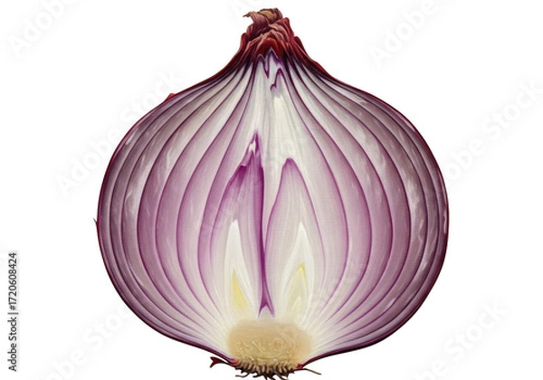 Fototapeta Red onion cut in half isolated on transparent background, a healthy vegetable