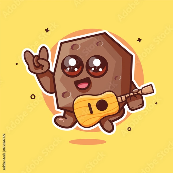 Fototapeta cheerful rock character mascot playing guitar isolated cartoon in flat style design 