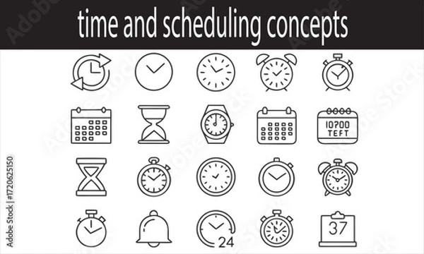 Fototapeta Collection of hand drawn icons representing time and scheduling concepts