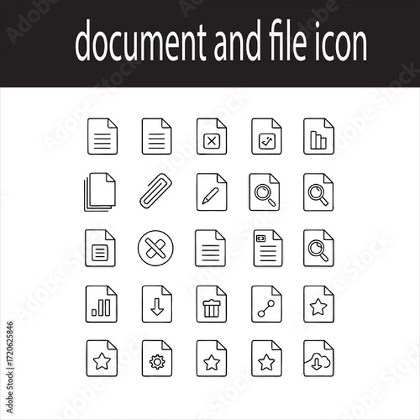 Fototapeta Collection of blue document and file icons on white background