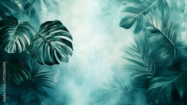 Fototapeta Lush Tropical Foliage with Ethereal Mist and Soft Lighting, Evoking a Mystical Jungle Atmosphere