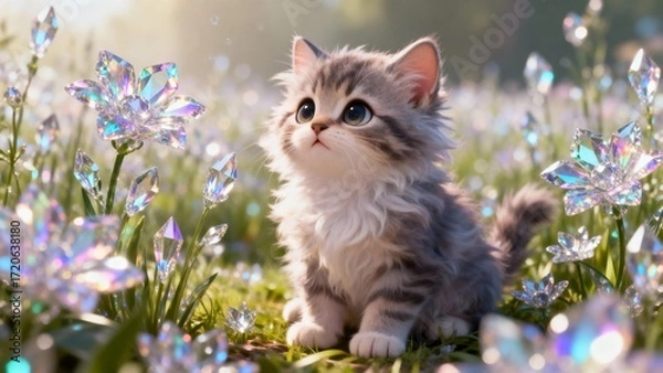 Fototapeta A Kitten’s Wonder in a Shimmering Forest Glade