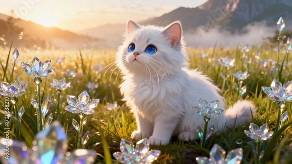Fototapeta A Forest of Light Surrounding a Gentle Kitten