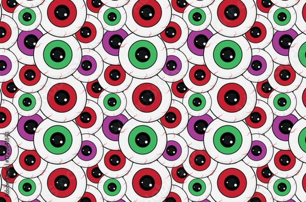 Fototapeta Drawing, illustration clipart of red eyes, dark theme, gothic, eyeball, pattern, repeat.