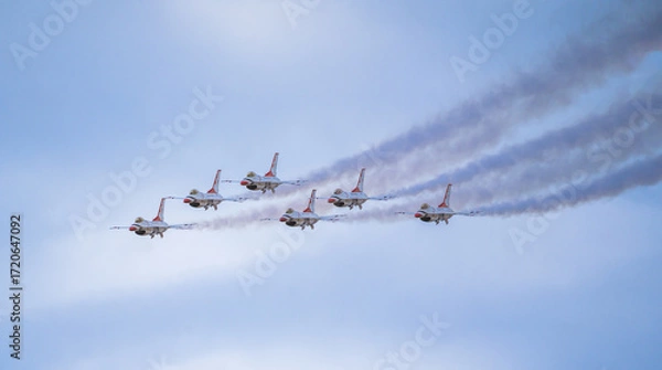 Obraz Air show planes flying in formation in blue sky