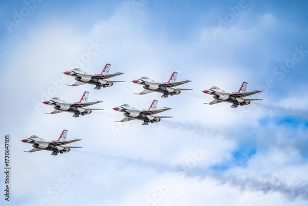 Obraz Air show planes flying in formation in blue sky