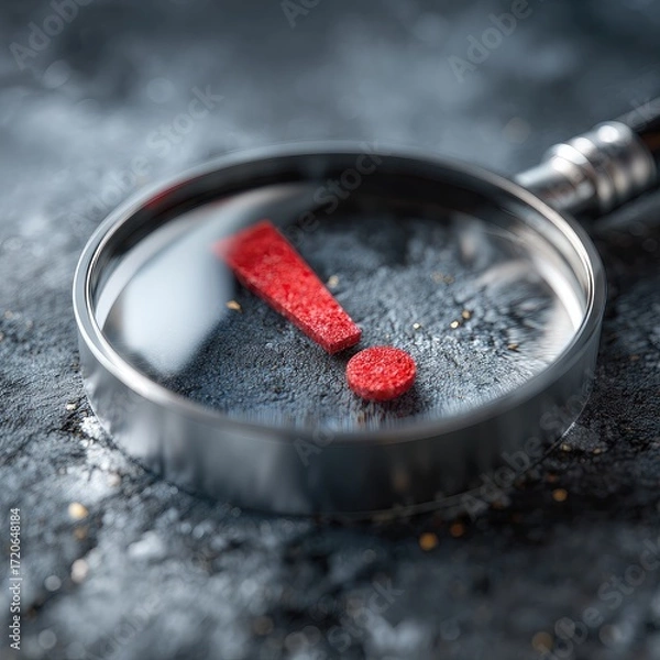 Fototapeta Magnifying glass focusing on a red exclamation point (2)