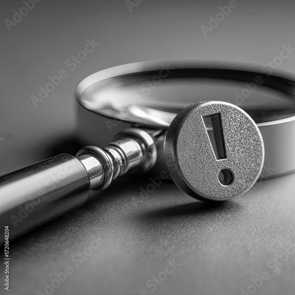 Fototapeta Close-up magnifying glass with exclamation mark
