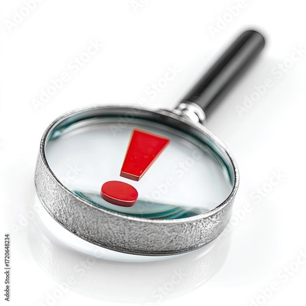 Fototapeta Magnifying glass with a red exclamation point