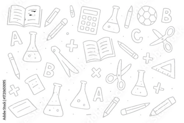 Fototapeta Chalkboard Science and Education Illustration with Laboratory Equipment and Books