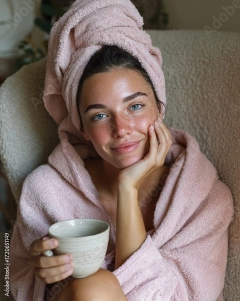 Fototapeta Relaxing self-care routine cozy home lifestyle image comforting atmosphere close-up wellness concept