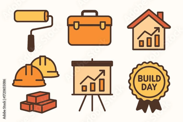 Fototapeta Set of Construction and Building Icons in Bright Colors for Industry and Development
