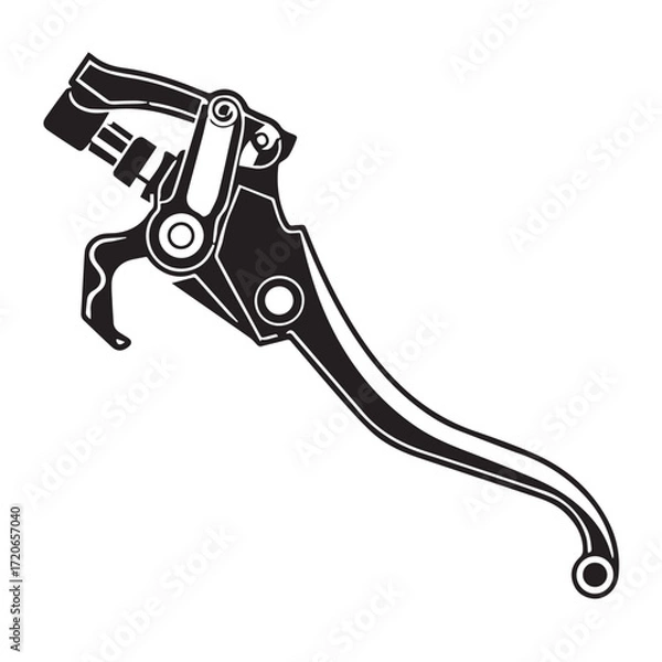 Fototapeta Detailed black and white illustration of a vintage brake lever, isolated on white background, perfect for designs related to classic vehicles, mechanics, or engineering projects
