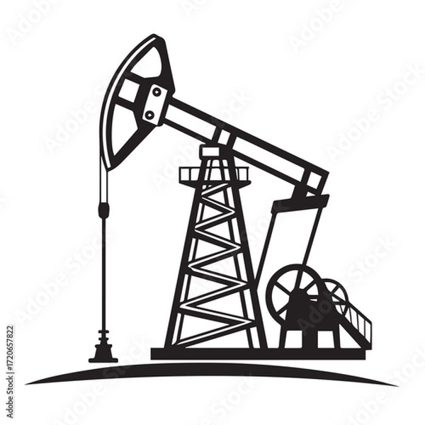 Fototapeta Illustration of an oil pump jack, isolated on white background, representing the extraction of crude oil from the ground, a key component of the petroleum industry