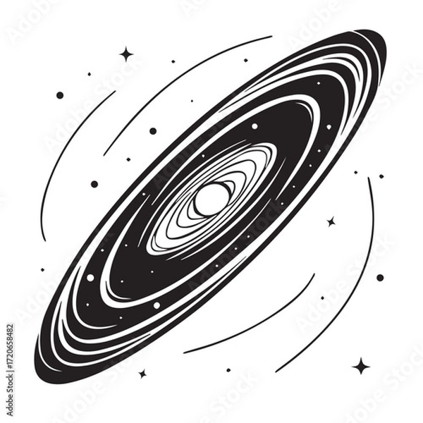 Fototapeta Stylized illustration of a galaxy isolated on white background, featuring swirling arms, a central bulge, and surrounding stars, representing the vastness and beauty of the cosmos
