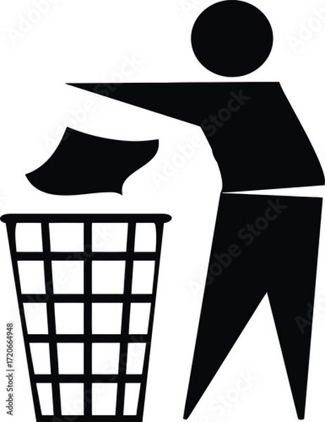 Fototapeta trashcan,person throwing away,waste,simple shape,black and white,minimalist art,simple minimalist design,geometric shapes,clean lines,digital illustration
