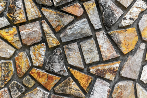 Fototapeta Natural stone wall texture with irregular geometric patterns