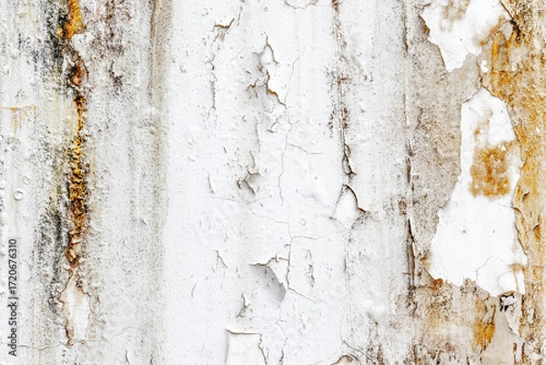 Fototapeta Aged peeling painted wall with textured surface and visible decay patterns
