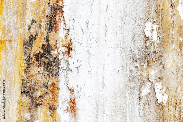 Fototapeta Textured rustic wall with peeling paint and weathered surfaces