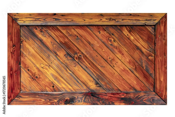 Fototapeta Rustic wooden frame with diagonal planks and weathered texture