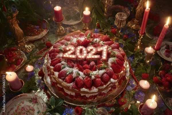 Obraz Delicious strawberry cake 2021